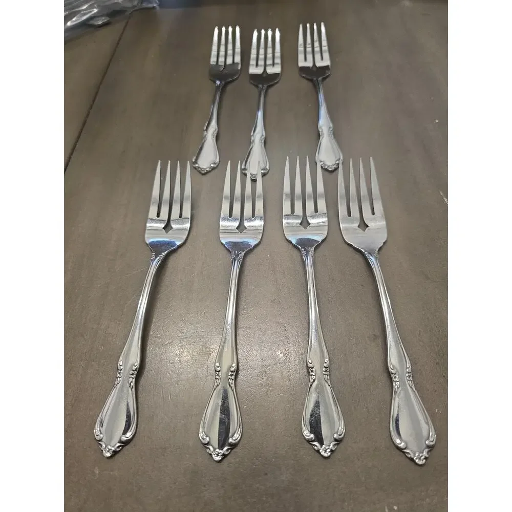 Oneida CHATEAU Stainless 7 Pc Salad Forks Oneidacraft Deluxe Glossy Flatware